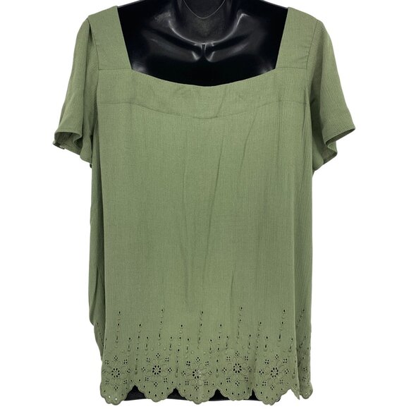 Torrid Women Plus 1 1X Blouse Green Button-Up Top Short Sleeve Square Nec New - Picture 6 of 9